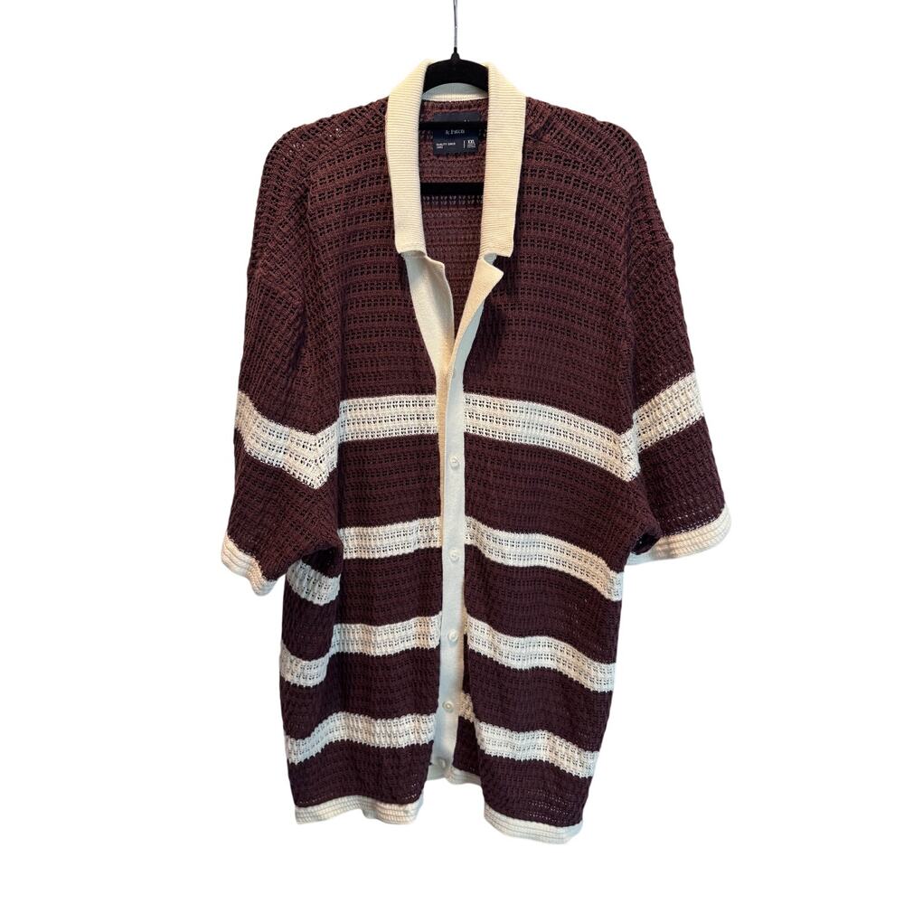 Abercrombie & Fitch Men XXL Knit Stripe Crochet Sweater Polo Shirt Button Front